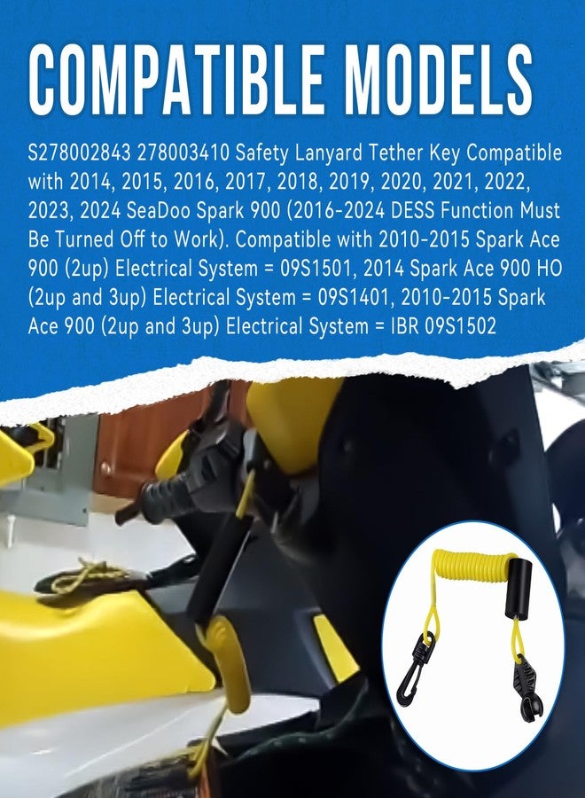 مفتاح ربط حبل الأمان SeDeplacer S278002843 278003410 متوافق مع SeaDoo Spark 900 موديلات 2014-2024 (يجب إيقاف تشغيل وظيفة DESS في موديلات 2016-2024 لكي يعمل). - Image 2